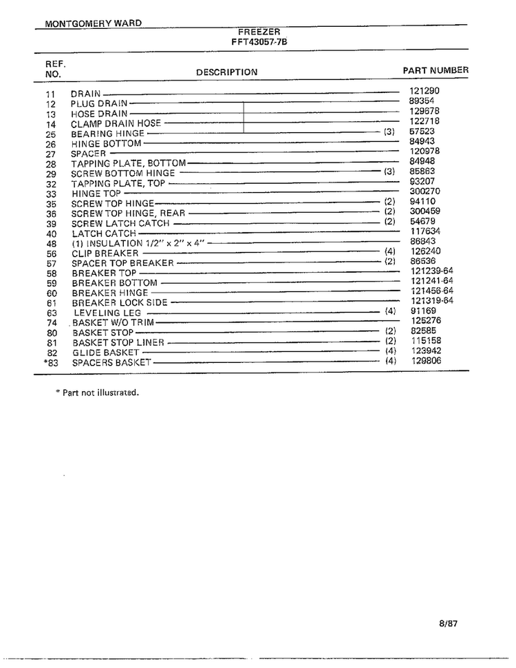 Freezer Page 4 Diagram and Parts List for 43057-7B  Frigidaire Freezer