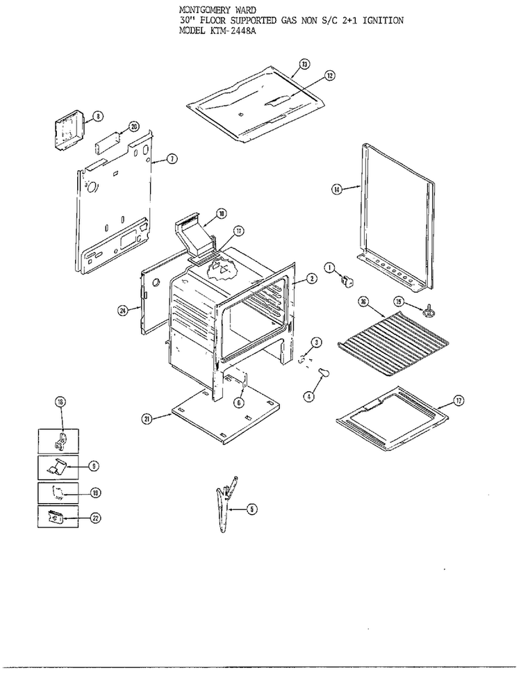 30` Floor Basic Body Diagram and Parts List for 3448A  Frigidaire Range