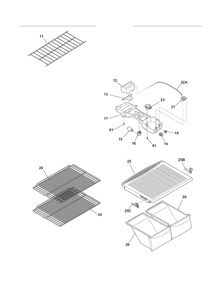 Shelves Diagram and Parts List for LFHT1513LW8  Frigidaire Refrigerator