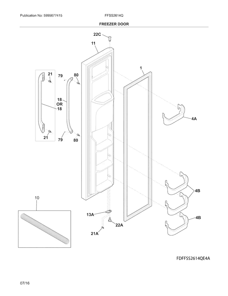 Freezer Door Diagram and Parts List for FFSS2614QE6A  Frigidaire Refrigerator