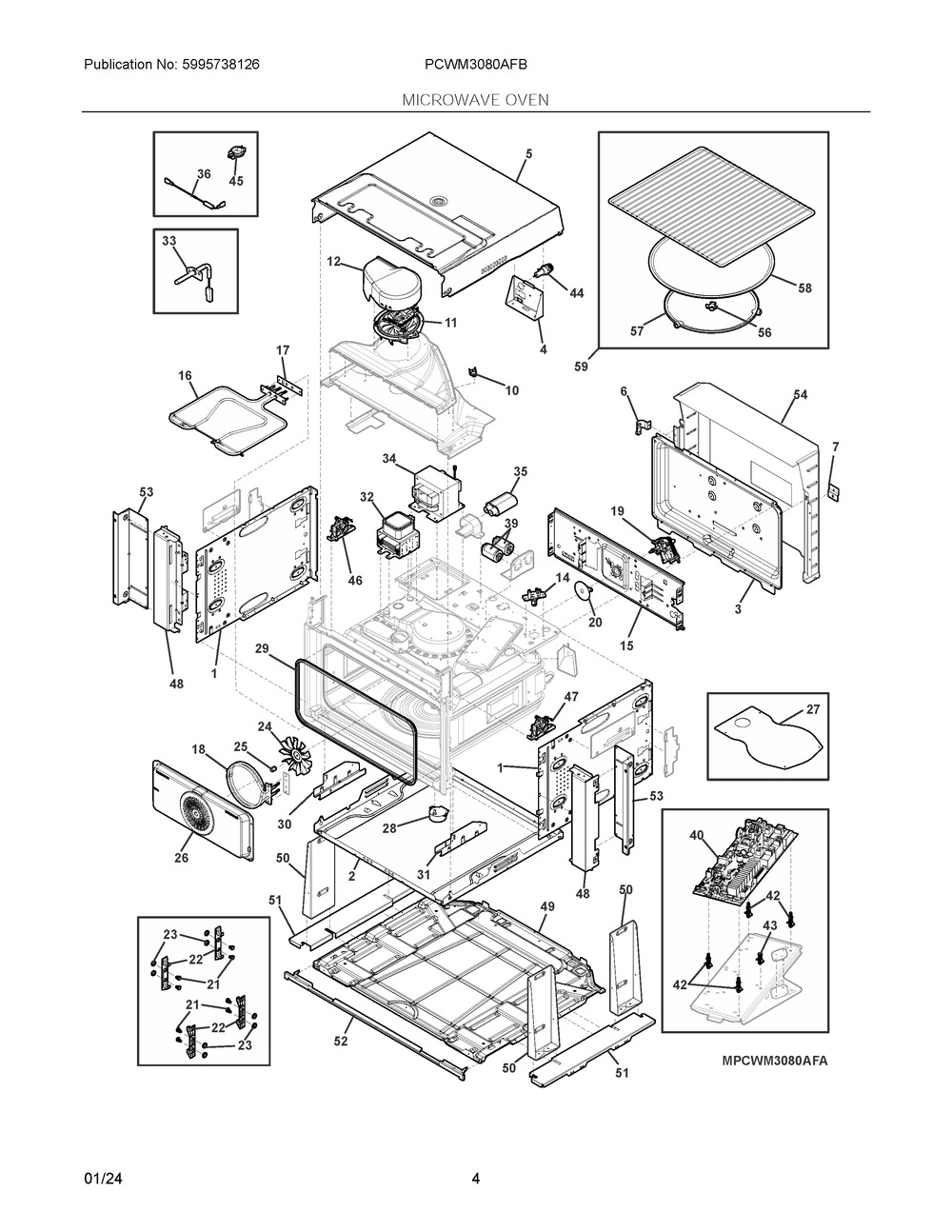 Microwave Oven Diagram and Parts List for PCWM3080AFB  Frigidaire Microwave Oven Combo