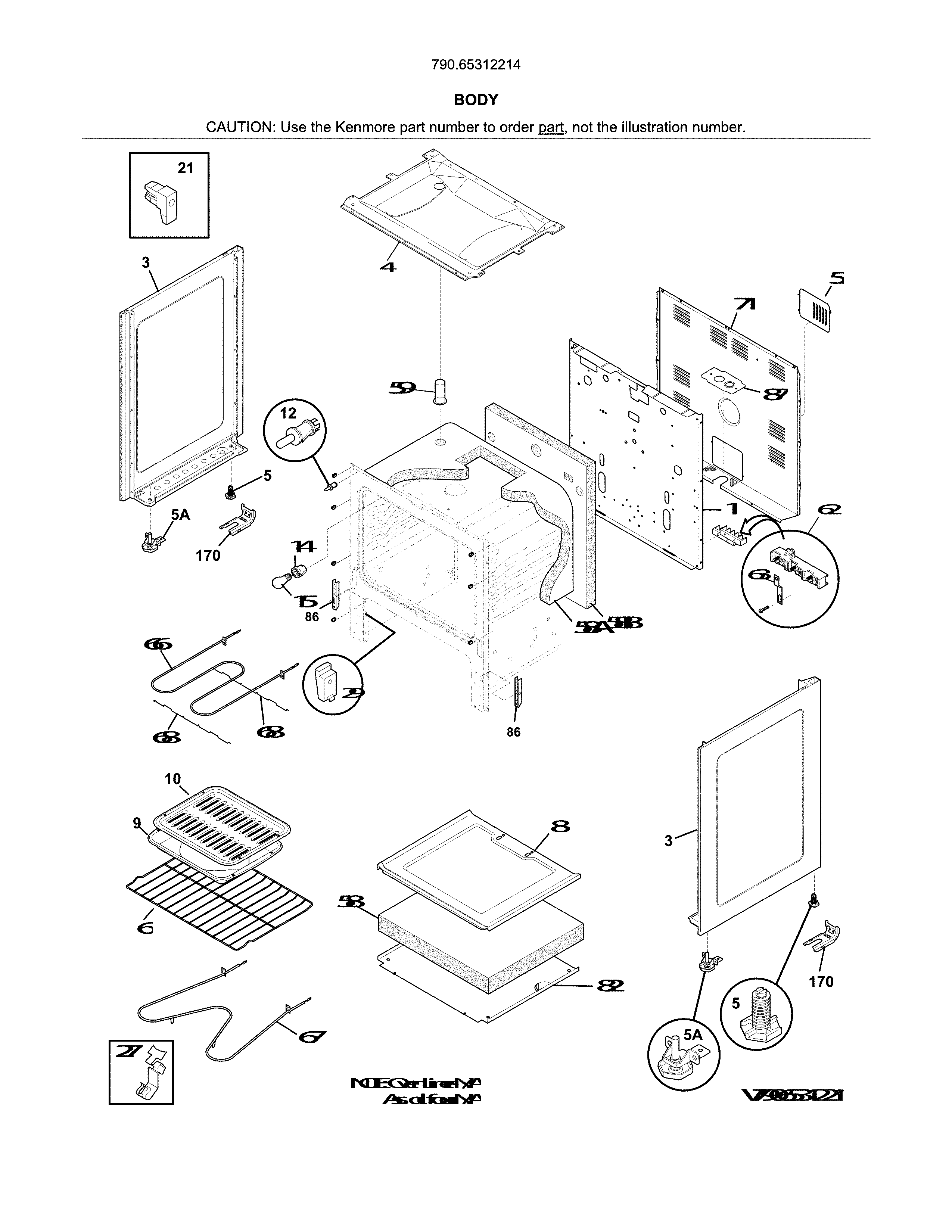 Body Diagram and Parts List for 79065312214  Kenmore Range