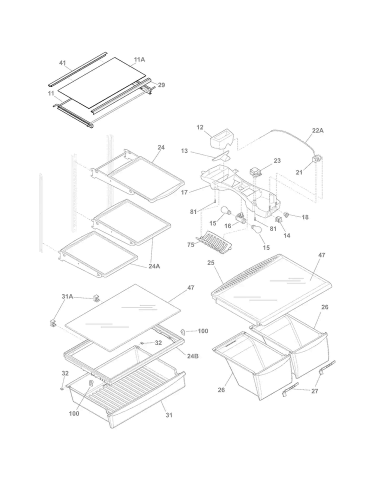 Shelves Diagram and Parts List for FGHT1848PF0  Frigidaire Refrigerator