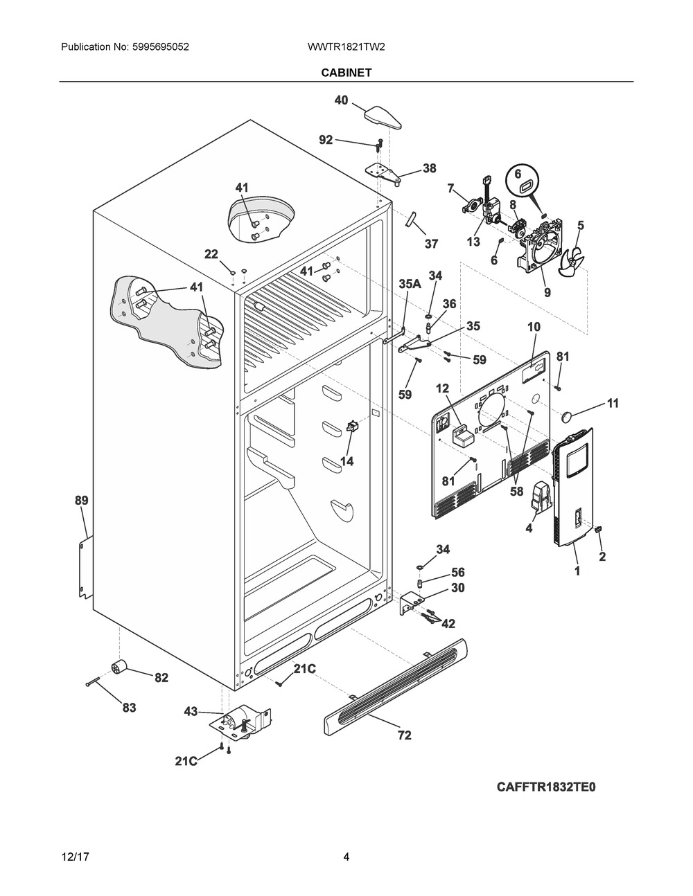Cabinet Diagram and Parts List for WWTR1821TW2  Frigidaire Refrigerator