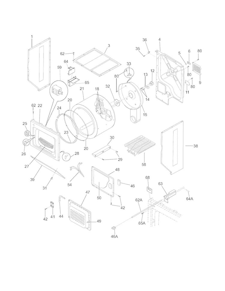 Upper Cabinet/drum Heater Diagram and Parts List for 41797962705  Kenmore Washer Dryer Combo