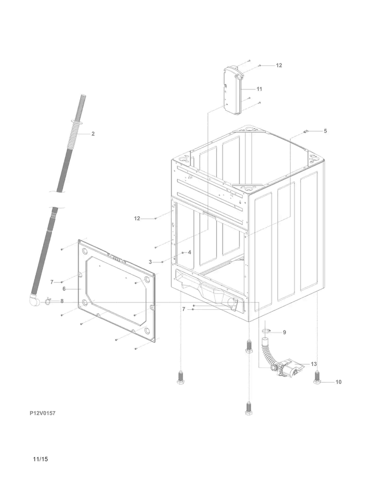 Cabinet/top Diagram and Parts List for FFTW1001PW0  Frigidaire Washer