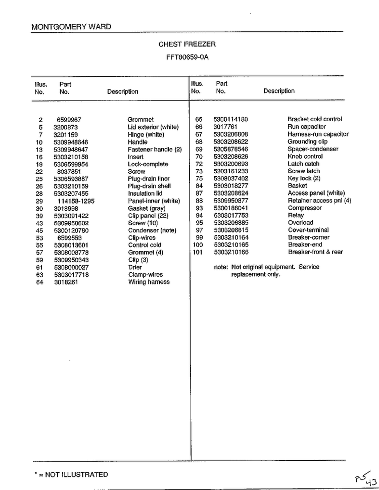 Chest Freeer Page 2 Diagram and Parts List for 80659A  Frigidaire Freezer
