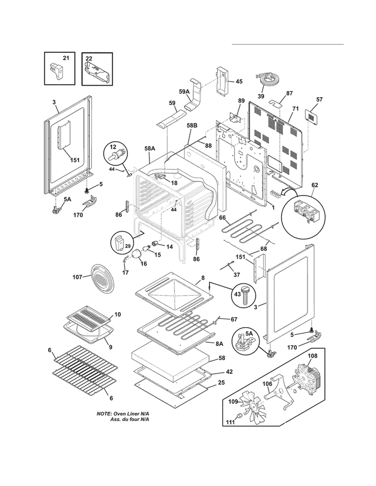 Body Diagram and Parts List for LEEF3021MSB  Frigidaire Range