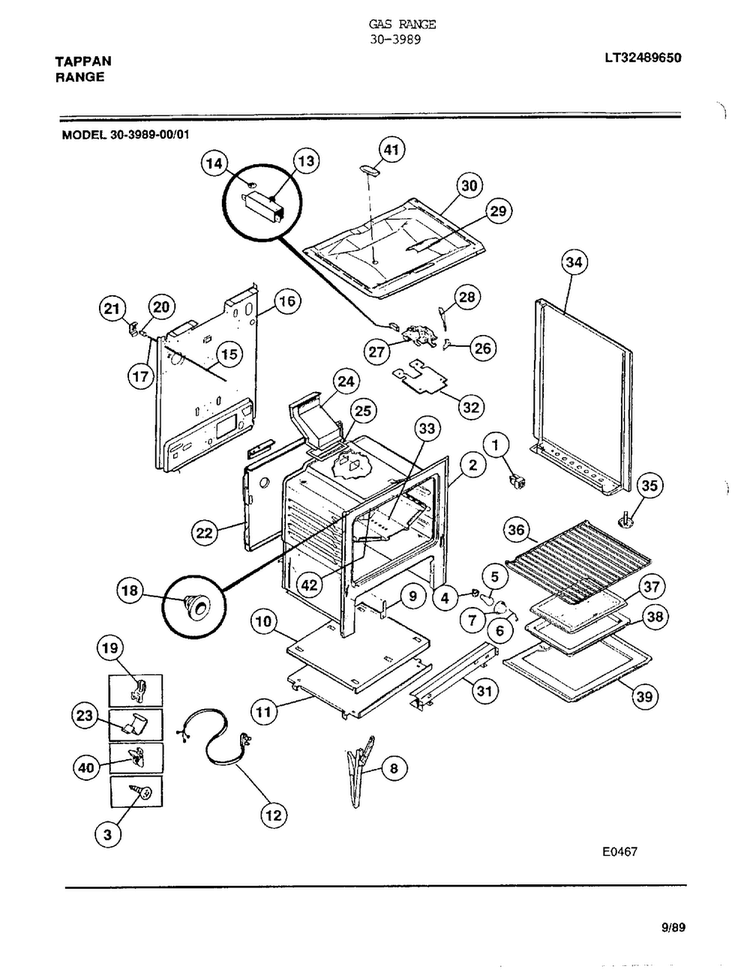 Gas Range Page 8 Diagram and Parts List for 30-3989  Frigidaire Range