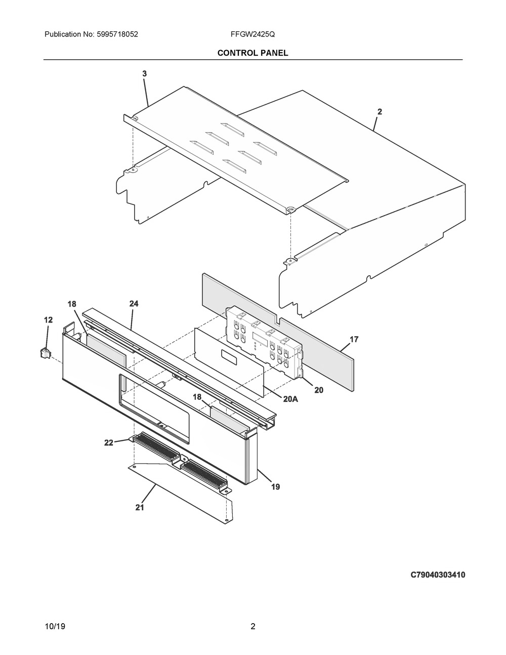 Control Panel Diagram and Parts List for FFGW2425QWC  Frigidaire Wall Oven