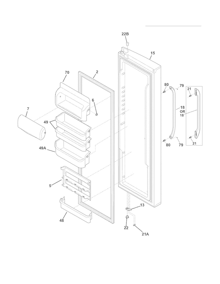 Refrigerator Door Diagram and Parts List for FFSC2323LP5  Frigidaire Refrigerator