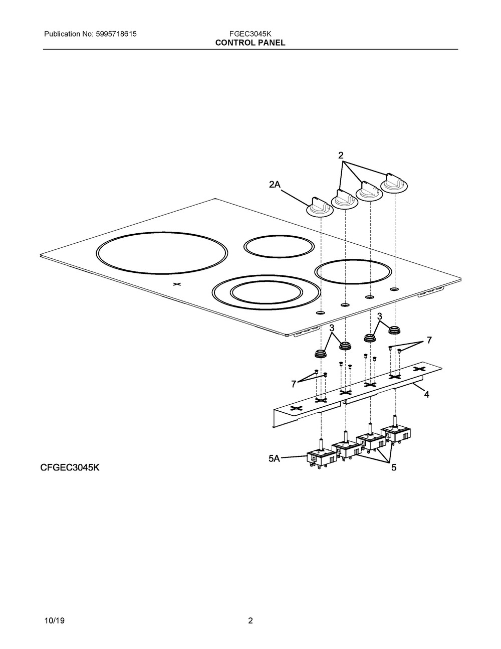 Control Panel Diagram and Parts List for FGEC3045KWB  Frigidaire Cooktop