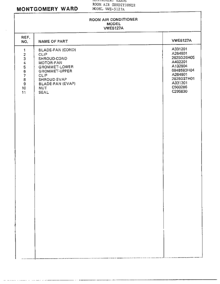 Room Air Conditioner Page 6 Diagram and Parts List for 5127A  Frigidaire Air Conditioner