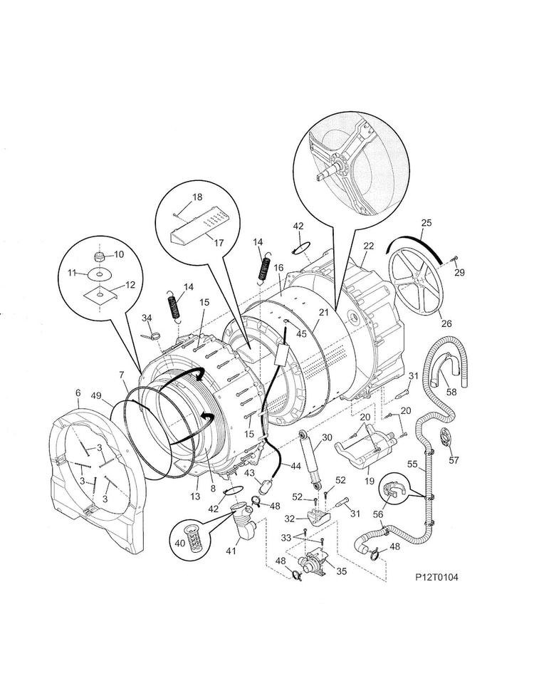 Motor/tub Diagram and Parts List for FAFW3801LW5  Frigidaire Washer