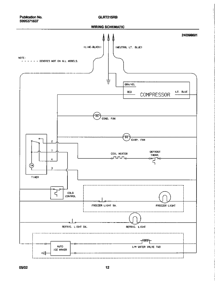 WIRING SCHEMATIC Diagram and Parts List for GLRT215RBQ2  Frigidaire Refrigerator