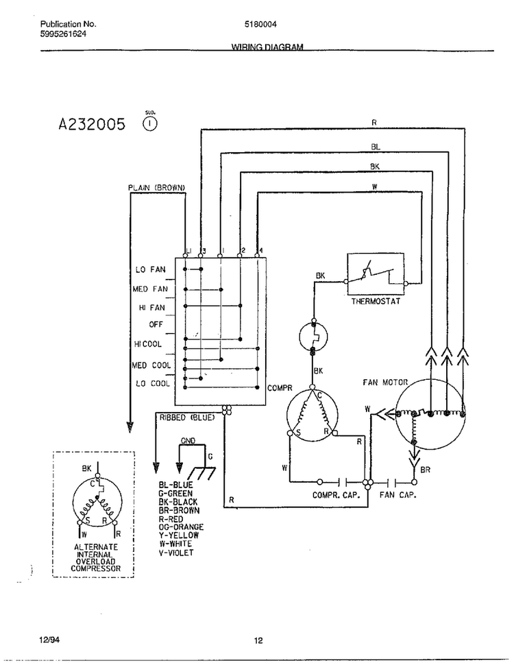Wiring Diagram Diagram and Parts List for 5180004  Frigidaire Air Conditioner