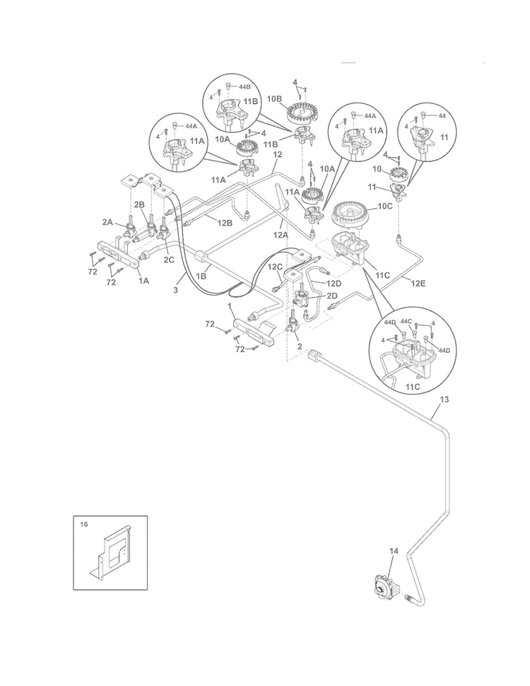 Burner Diagram and Parts List for EW30DS75KS2  Electrolux Range