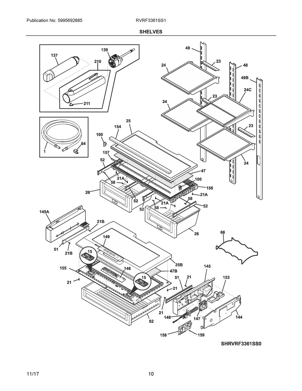 Shelves Diagram and Parts List for RVRF3361SS1  Frigidaire Refrigerator