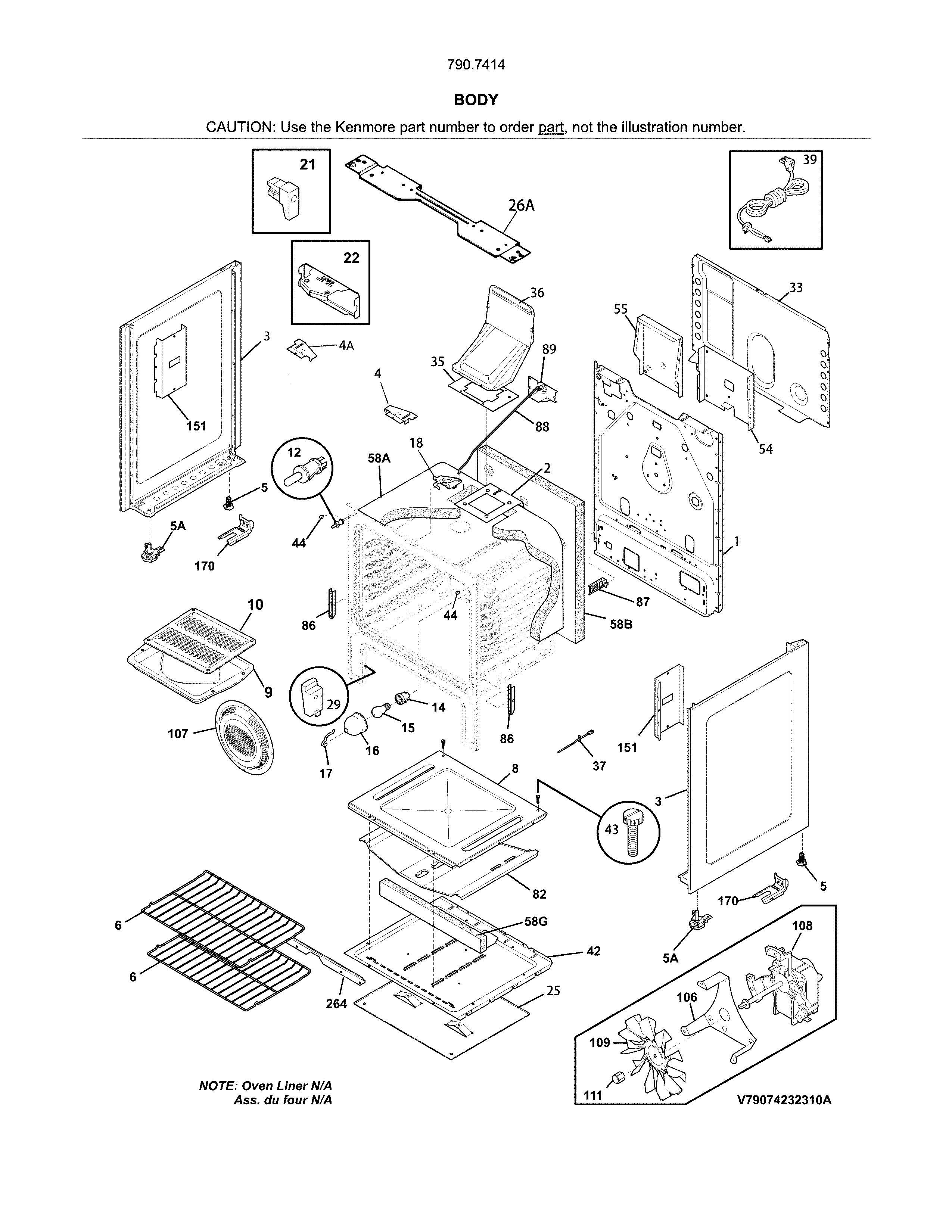 Body Diagram and Parts List for 79074142710  Kenmore Range