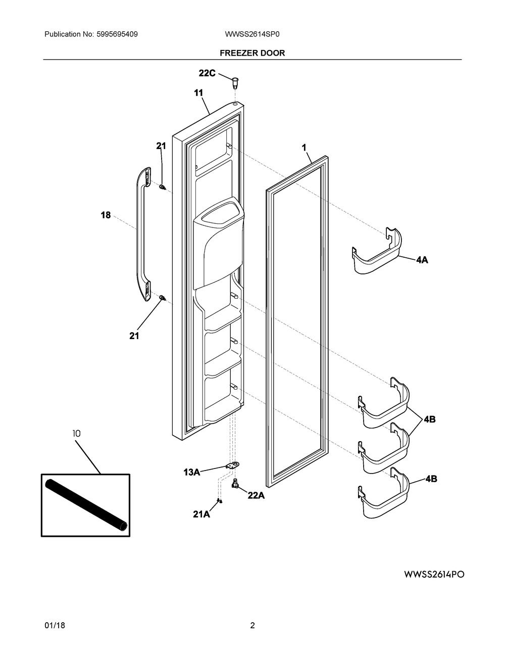 Freezer Door Diagram and Parts List for WWSS2614SP0  Frigidaire Refrigerator