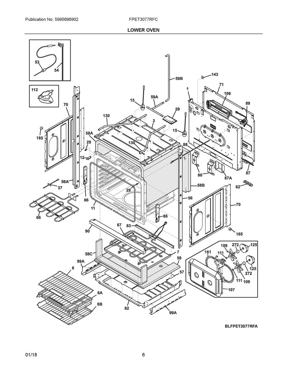 Lower Oven Diagram and Parts List for FPET3077RFC  Frigidaire Wall Oven