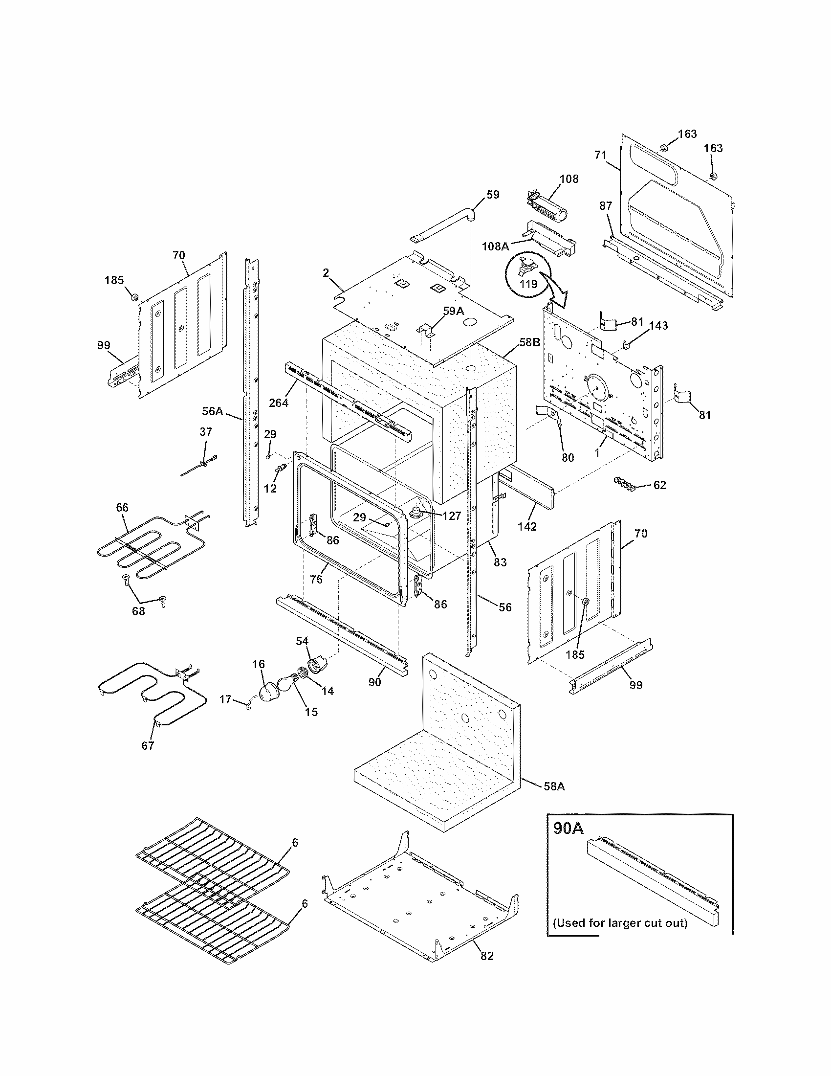 Lower Oven Diagram and Parts List for 79047873408  Kenmore Wall Oven