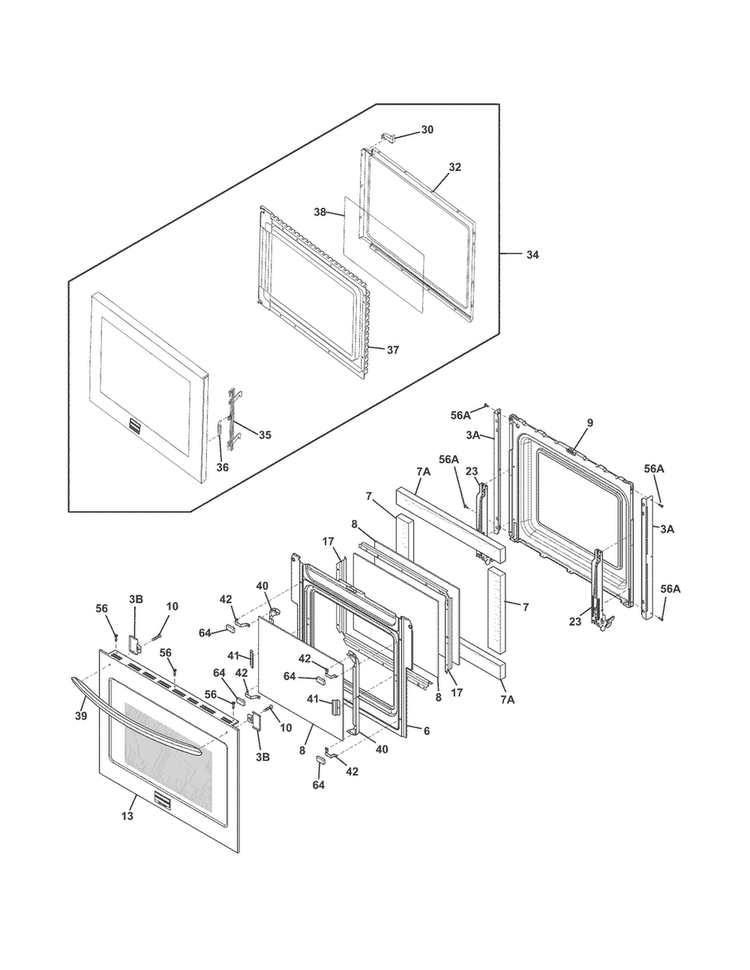 Doors Diagram and Parts List for FGMC2765PFB  Frigidaire Microwave Oven Combo