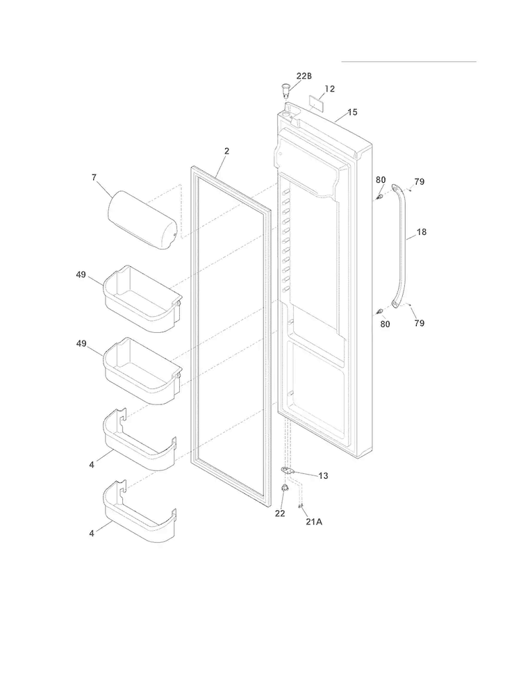 Refrigerator Door Diagram and Parts List for FGHS2342LF4  Frigidaire Refrigerator