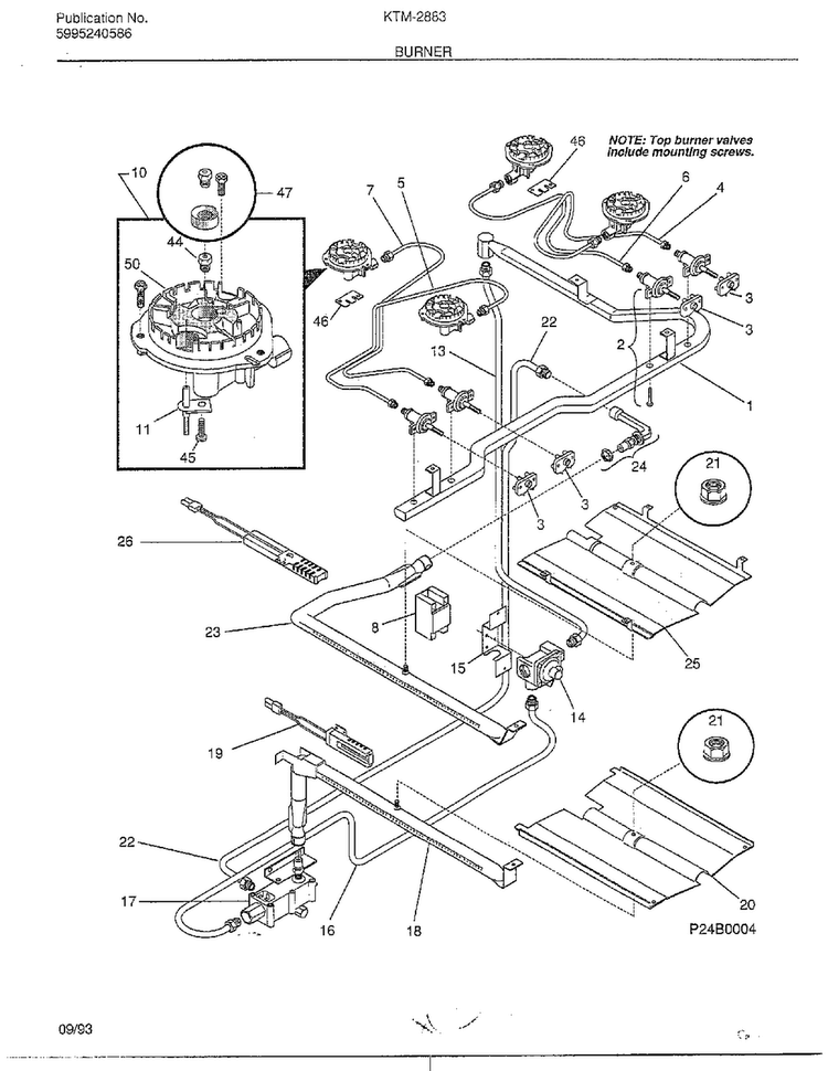 Burner Diagram and Parts List for 2883-80A  Frigidaire Range