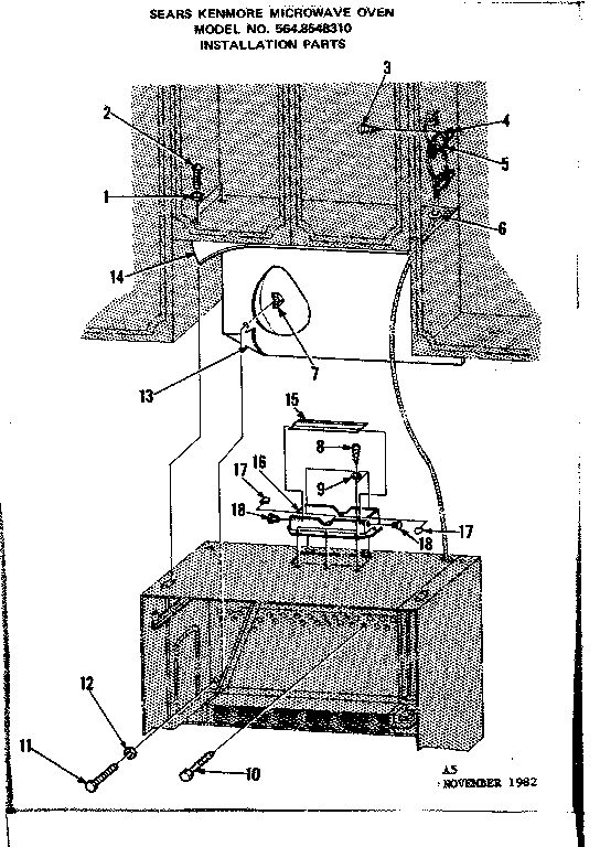 Installation Parts Diagram and Parts List for 5648548310  Kenmore Microwave