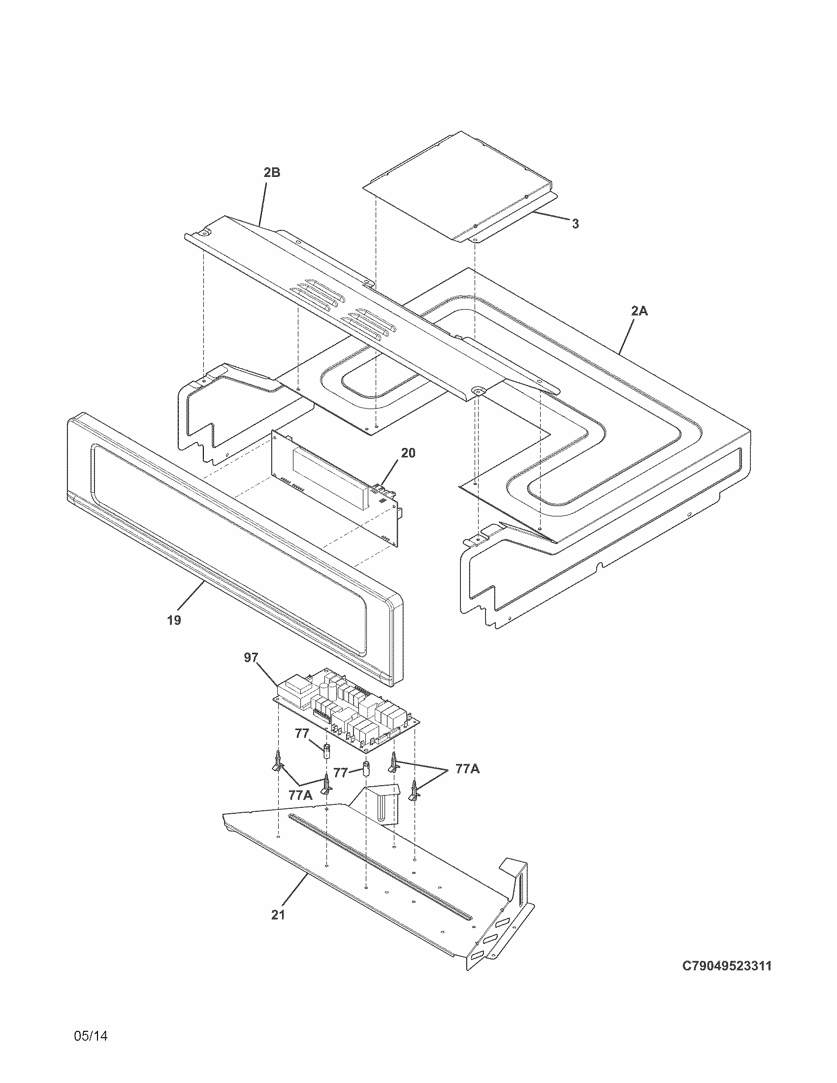 Control Panel Diagram and Parts List for 79049522312  Kenmore Wall Oven