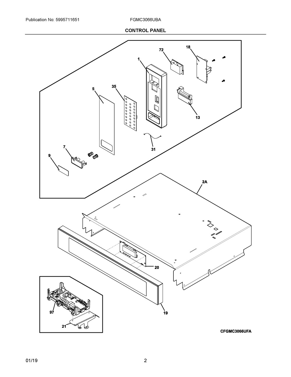 Control Panel Diagram and Parts List for FGMC3066UBA  Frigidaire Microwave Oven Combo
