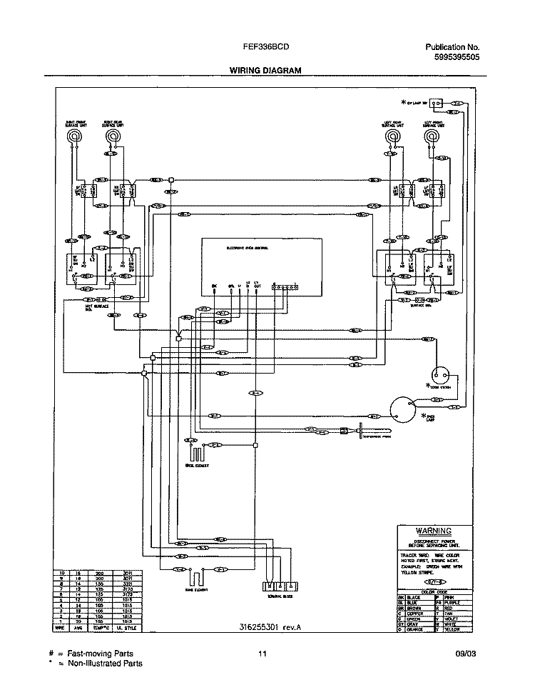 WIRING DIAGRAM Diagram and Parts List for FEF336BCD  Frigidaire Range
