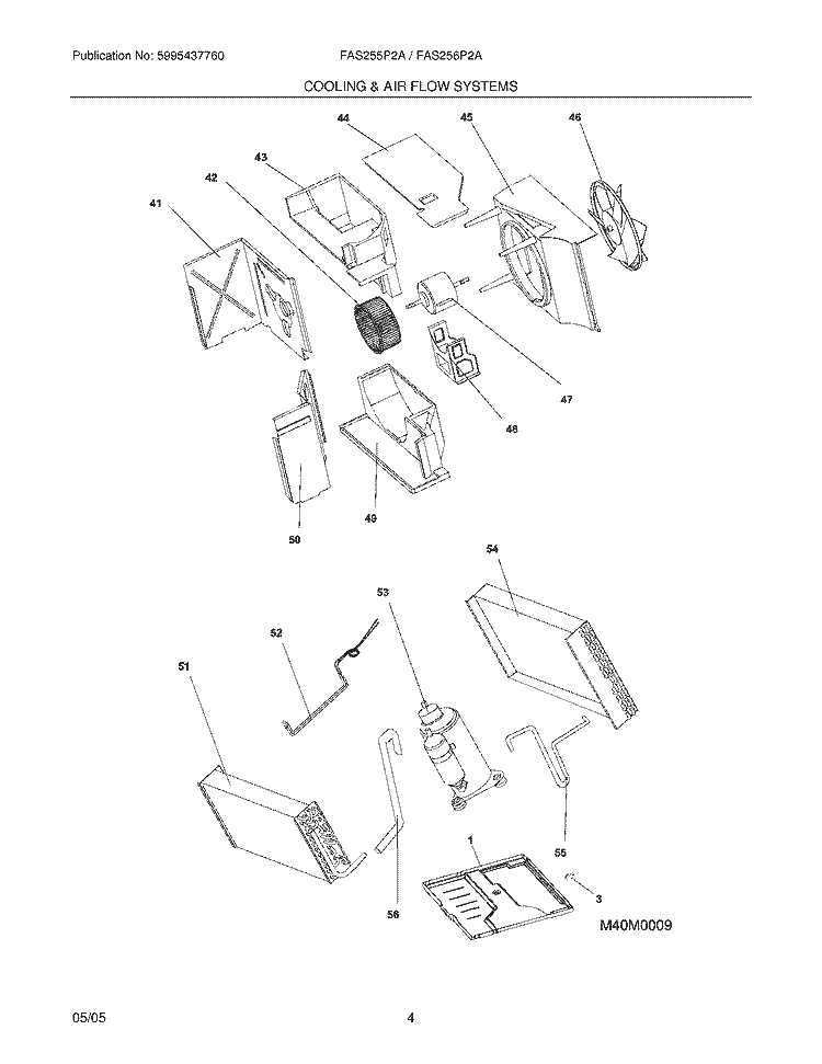 COOLING & AIR FLOW SYSTEMS Diagram and Parts List for FAS256P2A1  Frigidaire Air Conditioner