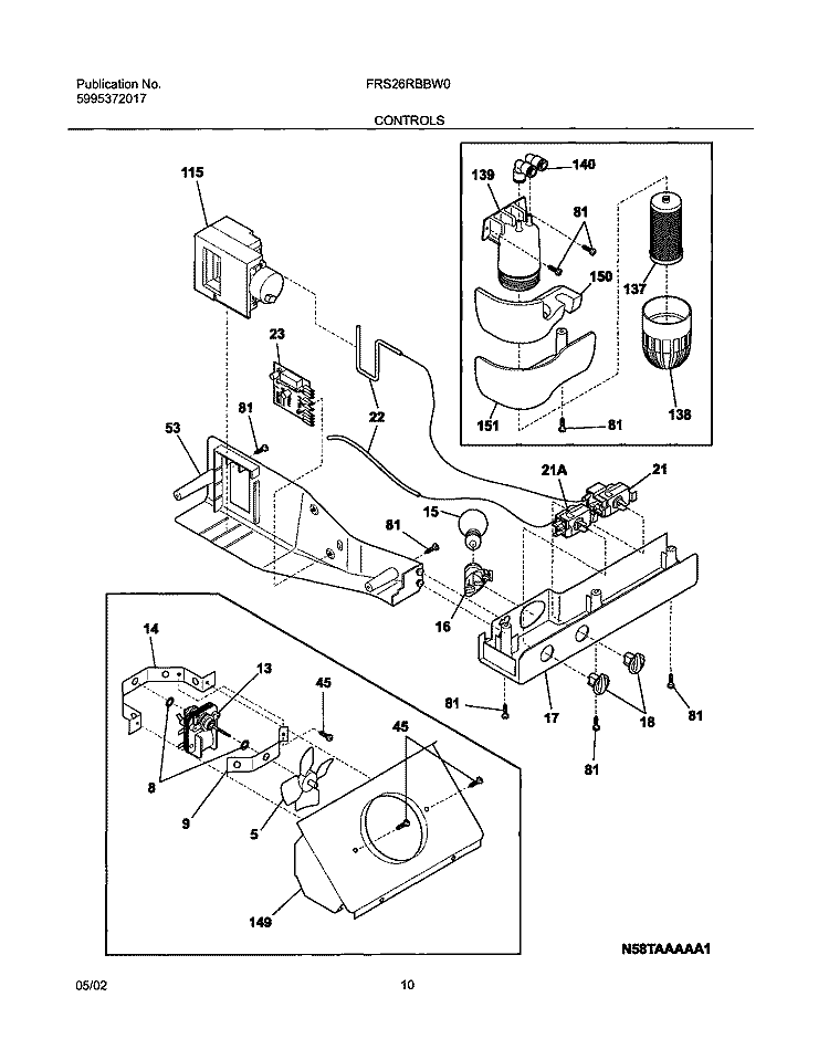 CONTROLS Diagram and Parts List for FRS26RBBW0  Frigidaire Refrigerator