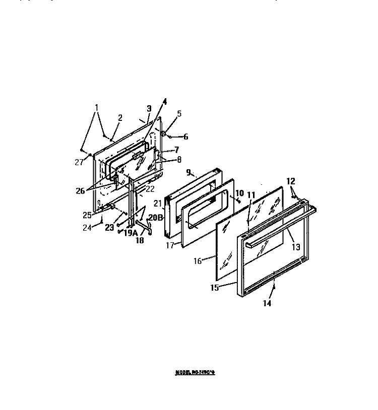 OVEN DOOR, PANELS Diagram and Parts List for REG74BCB0  Frigidaire Wall Oven