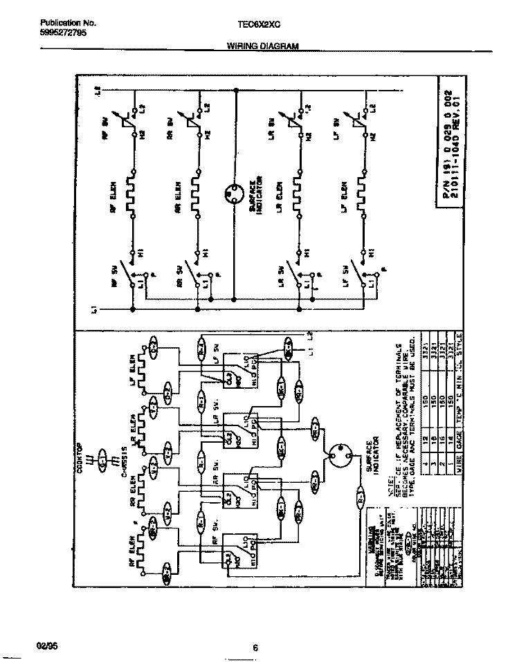 WIRING DIAGRAM Diagram and Parts List for TEC6X2XCDA  Tappan Cooktop