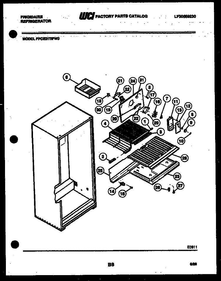 SHELVES AND SUPPORTS Diagram and Parts List for FPCE21TIFF0  Frigidaire Refrigerator