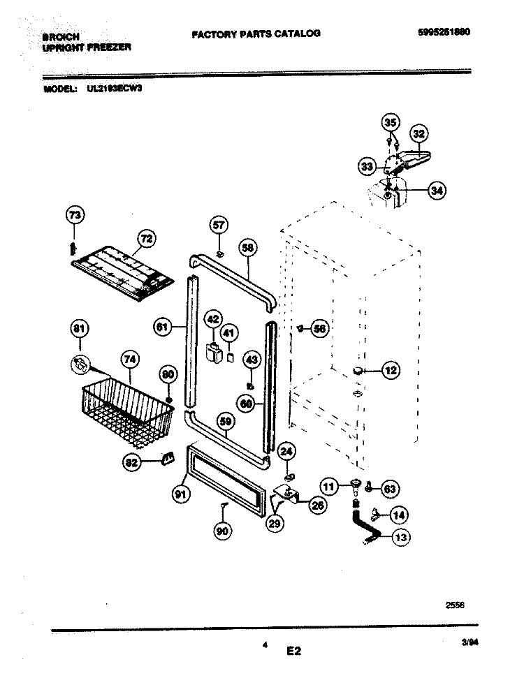 CABINET Diagram and Parts List for UL2193ECW3  Electrolux Freezer