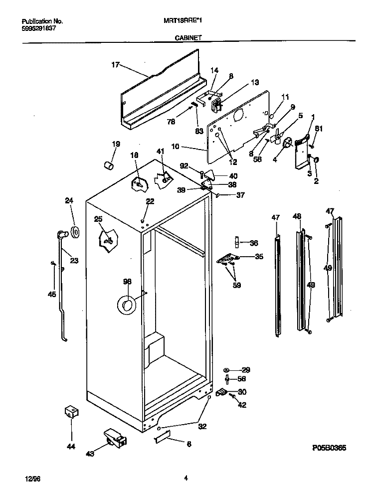 CABINET Diagram and Parts List for MRT18RRED1  Frigidaire Refrigerator