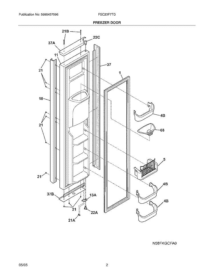 FREEZER DOOR Diagram and Parts List for FSC23F7TDW5  Frigidaire Refrigerator