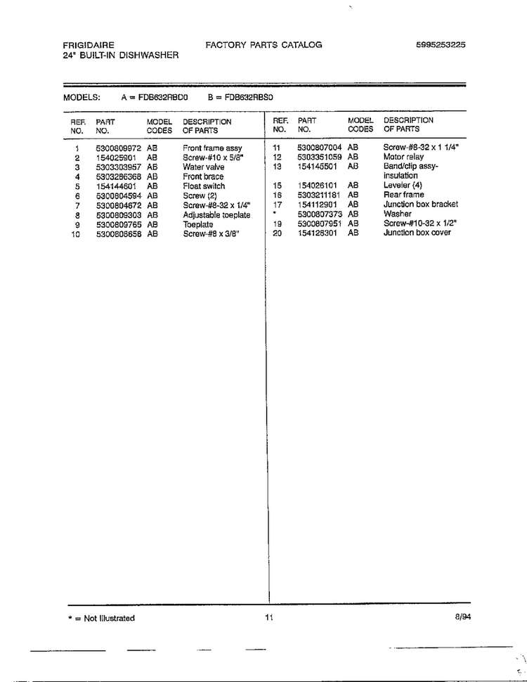 24" Built In Dishwasher Page 10 Diagram and Parts List for 763  Frigidaire Dishwasher