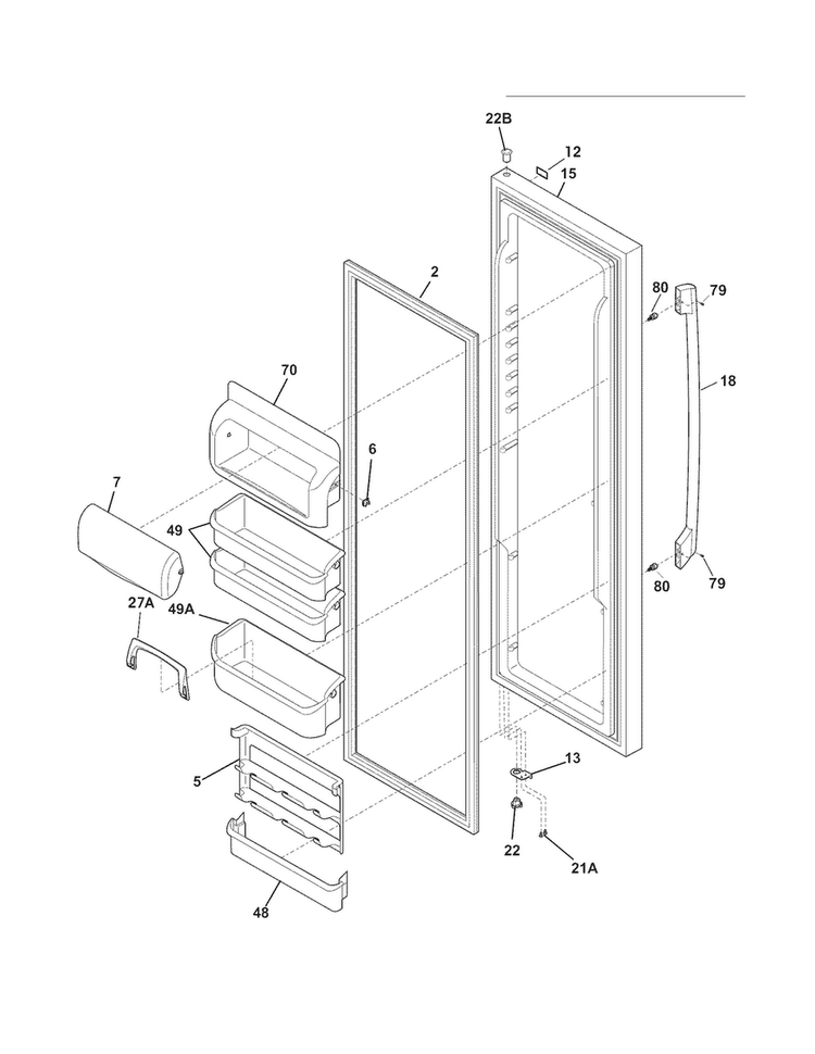 Refrigerator Door Diagram and Parts List for FPHC2399KF6  Frigidaire Refrigerator