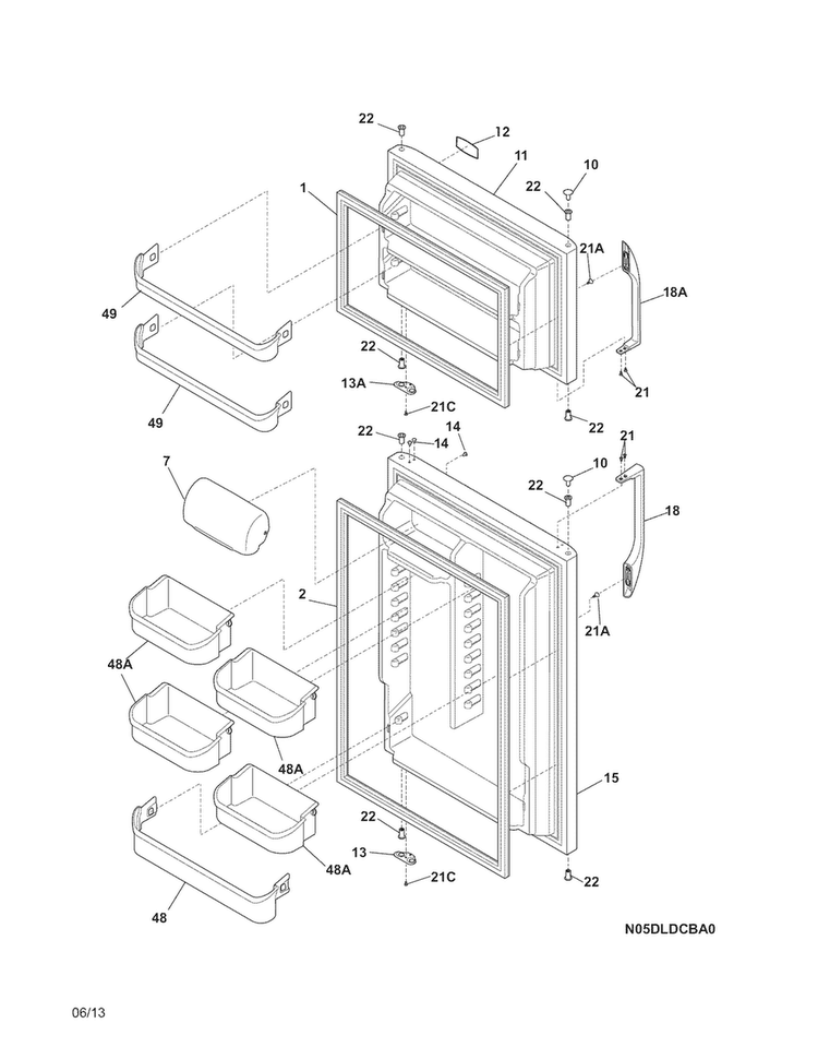 Doors Diagram and Parts List for DFHT1843MW7  Frigidaire Refrigerator