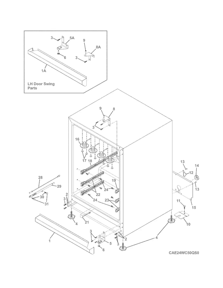 Cabinet Diagram and Parts List for E24WC50QS0  Electrolux Wine and Beverage Cooler