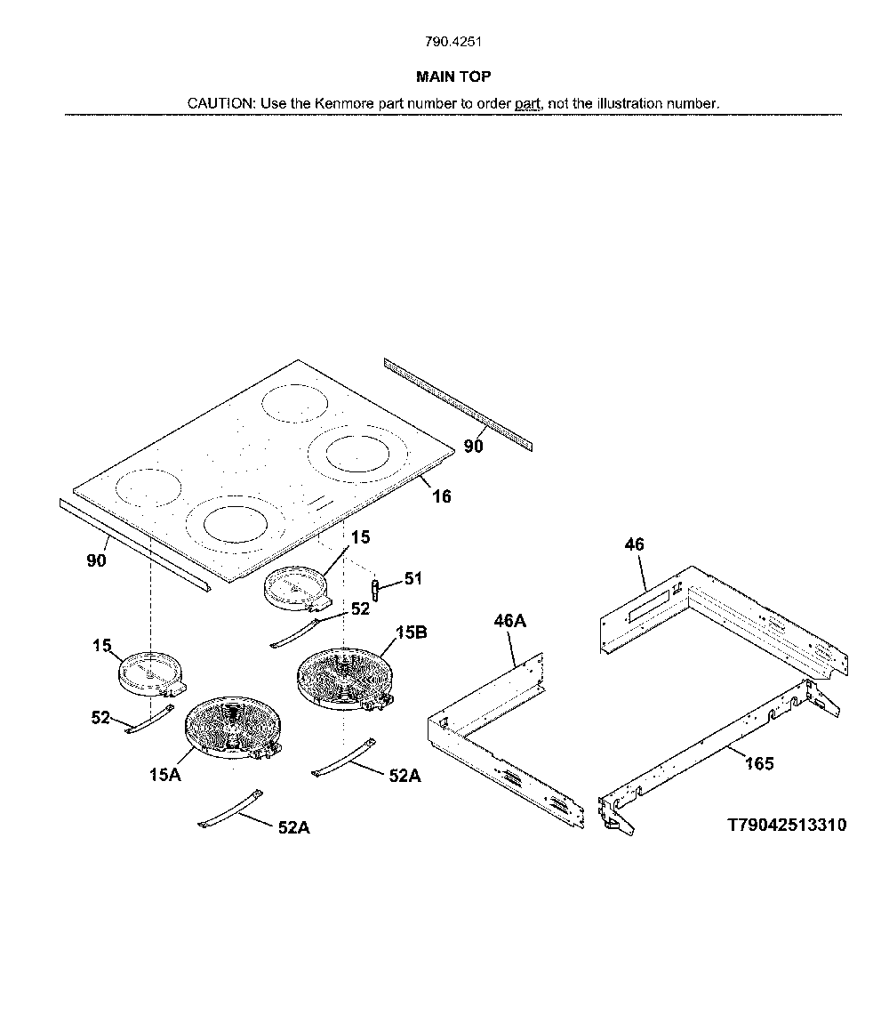 Main top Diagram and Parts List for 79042512316  Kenmore Range