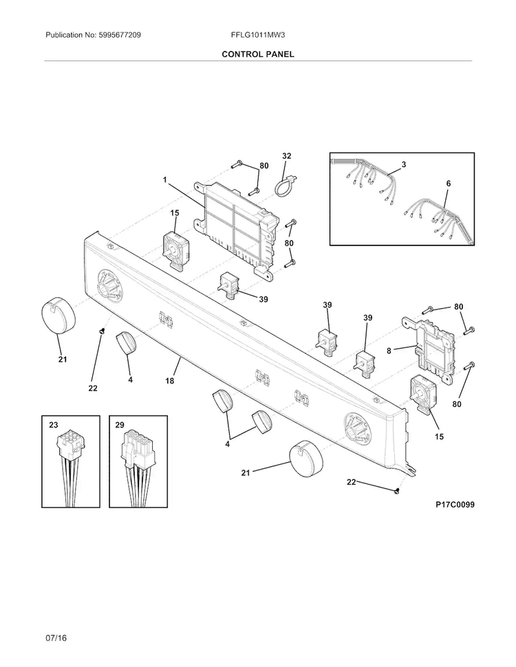 Control Panel Diagram and Parts List for FFLG1011MW3  Frigidaire Washer Dryer Combo