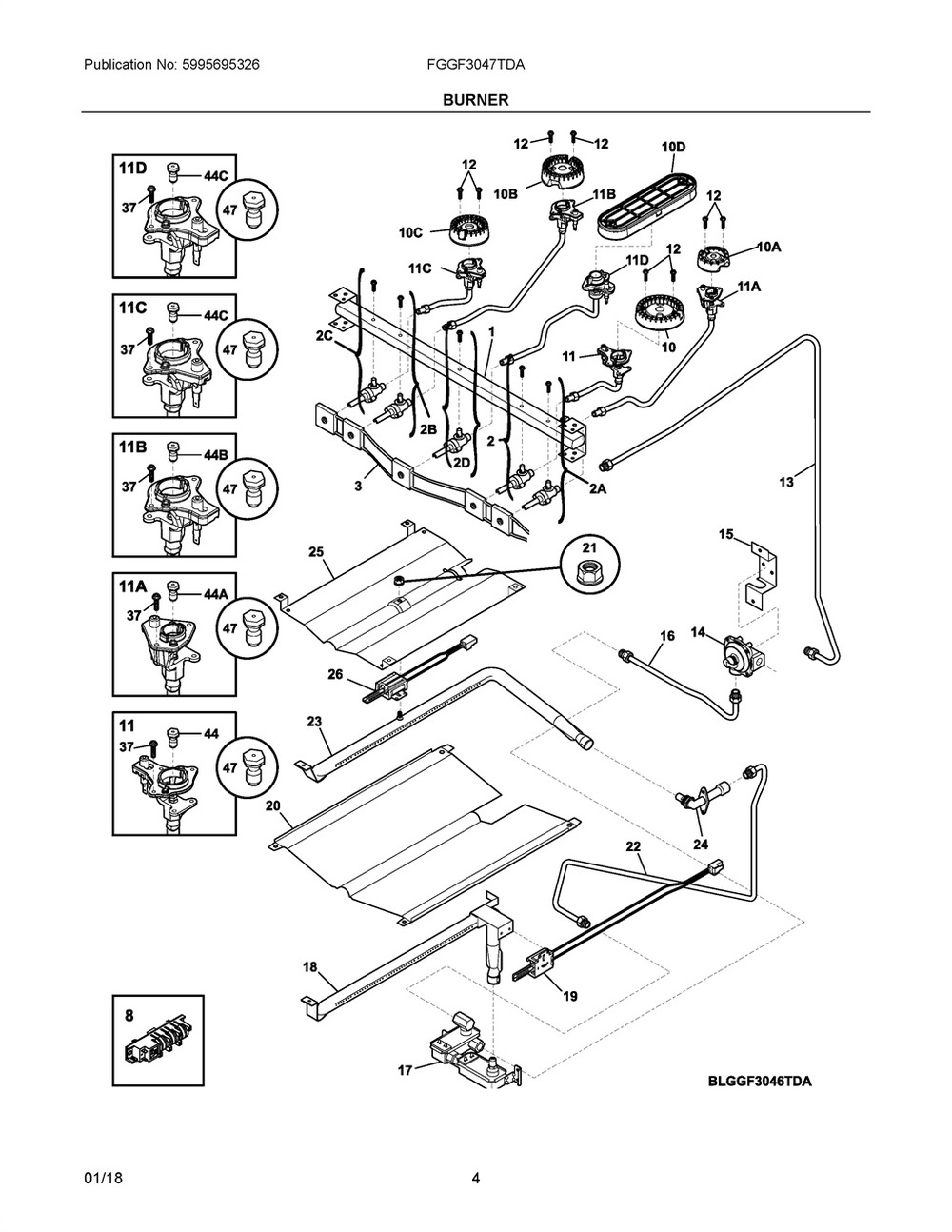 Body Diagram and Parts List for CFEF3016TSB  Frigidaire Range