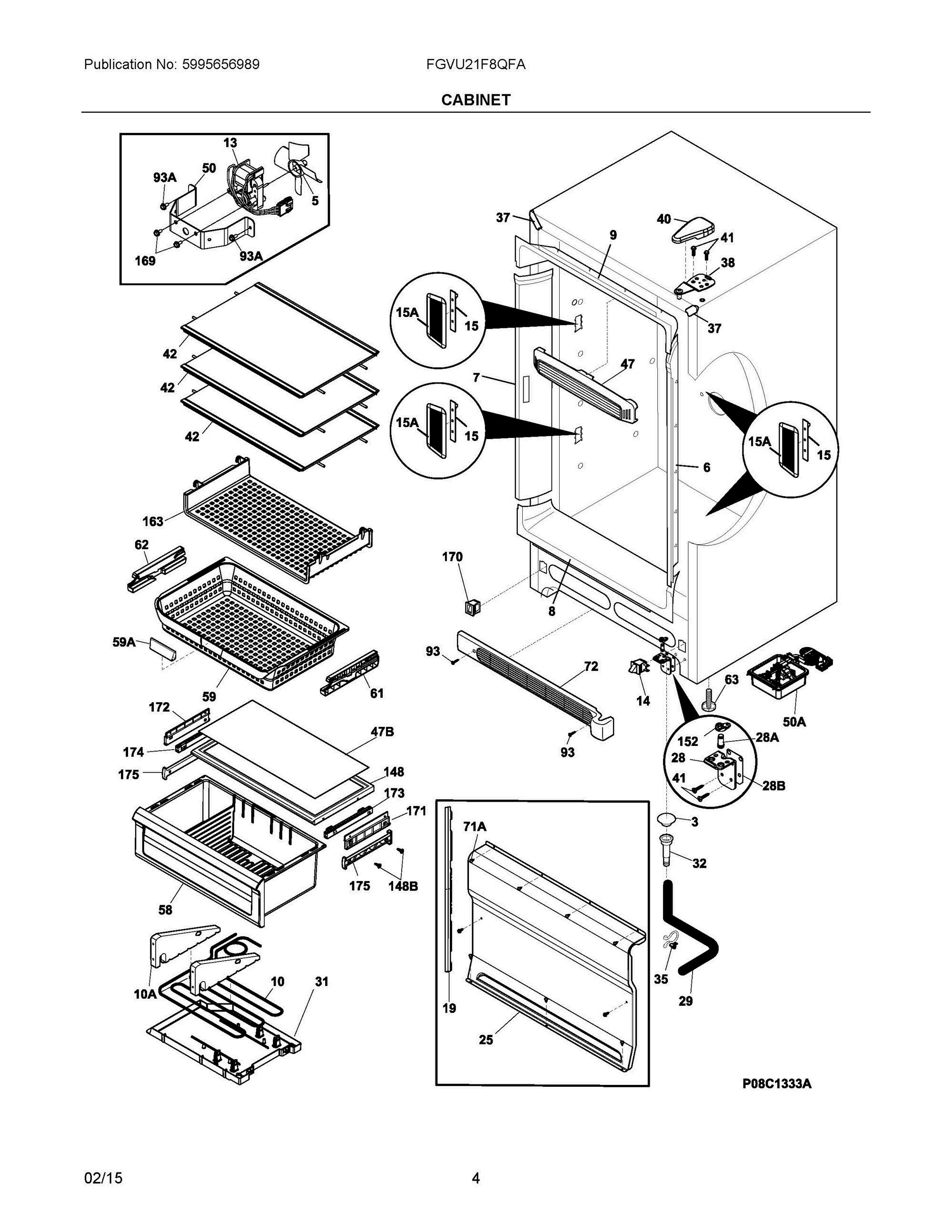 03 - CABINET Diagram and Parts List for FGVU21F8QFA  Frigidaire Freezer