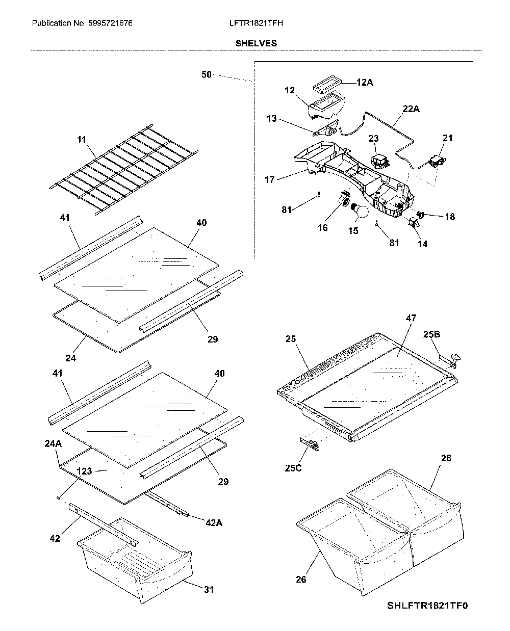 Shelves Diagram and Parts List for LFTR1821TFH  Frigidaire Refrigerator